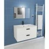 Aurlane Meuble Salle De Bains 80 Cm 2 Tiroirs Blanc Avec Vasque Blanche, Miroir Et Applique Led - BOX LED