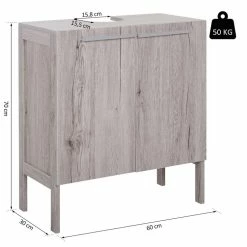 HOMCOM Meuble Salle De Bain - Meuble Sous-vasque - Placard 2 Portes Avec étagère - Dim. 60L X 30l X 70H Cm - MDF Imitation Bois Gris 8 HOMCOM Meuble Salle De Bain - Meuble Sous-vasque - Placard 2 Portes Avec étagère - Dim. 60L X 30l X 70H Cm - MDF Imitation Bois Gris -Paris Prix boutique B2CD 925