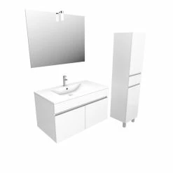 Aurlane Ensemble Meuble De Salle De Bain Blanc 60cm Suspendu A Portes + Vasque Ceramique Blanche + Miroir -Paris Prix boutique B2CD 931