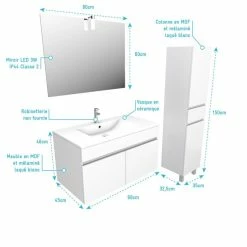 Aurlane Ensemble Meuble De Salle De Bain Blanc 60cm Suspendu A Portes + Vasque Ceramique Blanche + Miroir -Paris Prix boutique B2CD 932