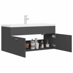VIDAXL Armoire D'evier Avec Lavabo Integre Gris Agglomere -Paris Prix boutique B2CD 939