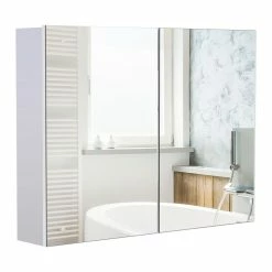 HOMCOM Armoire Miroir De Salle De Bain Armoire Murale Double Portes Et étagères Dim. 80L X 15l X 60H Cm MDF Blanc