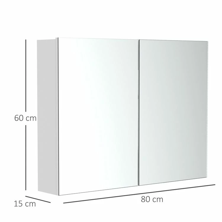 HOMCOM Armoire Miroir De Salle De Bain Armoire Murale Double Portes Et étagères Dim. 80L X 15l X 60H Cm MDF Blanc 3 HOMCOM Armoire Miroir De Salle De Bain Armoire Murale Double Portes Et étagères Dim. 80L X 15l X 60H Cm MDF Blanc – Image 3