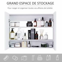 HOMCOM Armoire Miroir De Salle De Bain Armoire Murale Double Portes Et étagères Dim. 80L X 15l X 60H Cm MDF Blanc 10 HOMCOM Armoire Miroir De Salle De Bain Armoire Murale Double Portes Et étagères Dim. 80L X 15l X 60H Cm MDF Blanc -Paris Prix boutique B2CD 962