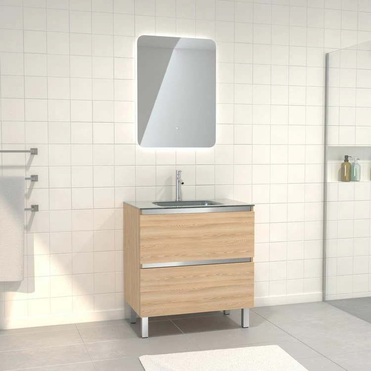Aurlane Pack Meuble De Salle De Bain 80x50 Cm Chêne Blond + Vasque Argent + Miroir LED 60x80 1 Aurlane Pack Meuble De Salle De Bain 80x50 Cm Chêne Blond + Vasque Argent + Miroir LED 60x80