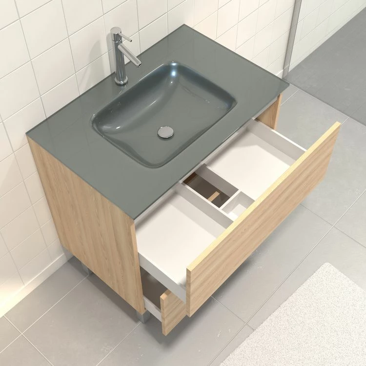 Aurlane Pack Meuble De Salle De Bain 80x50 Cm Chêne Blond + Vasque Argent + Miroir LED 60x80 2 Aurlane Pack Meuble De Salle De Bain 80x50 Cm Chêne Blond + Vasque Argent + Miroir LED 60x80 – Image 2