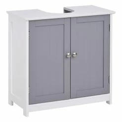 KLEANKIN Meuble Salle De Bain - Meuble Sous-vasque - Placard 2 Portes Avec étagère - Dim. 60L X 30l X 60H Cm - MDF Gris Blanc