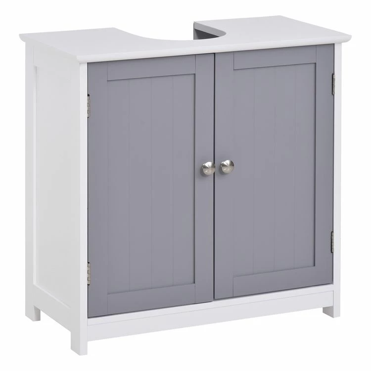 KLEANKIN Meuble Salle De Bain - Meuble Sous-vasque - Placard 2 Portes Avec étagère - Dim. 60L X 30l X 60H Cm - MDF Gris Blanc 1 KLEANKIN Meuble Salle De Bain - Meuble Sous-vasque - Placard 2 Portes Avec étagère - Dim. 60L X 30l X 60H Cm - MDF Gris Blanc