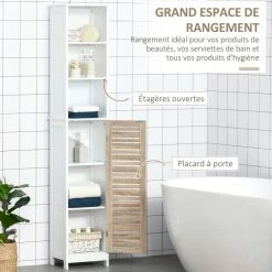 KLEANKIN Meuble Colonne Rangement Salle De Bain Style Cosy Dim. 34L X 26l X 172H Cm 3 Niches Porte Aspect Bois Lattes 3 étagères 10 KLEANKIN Meuble Colonne Rangement Salle De Bain Style Cosy Dim. 34L X 26l X 172H Cm 3 Niches Porte Aspect Bois Lattes 3 étagères -Paris Prix boutique B2CD 991