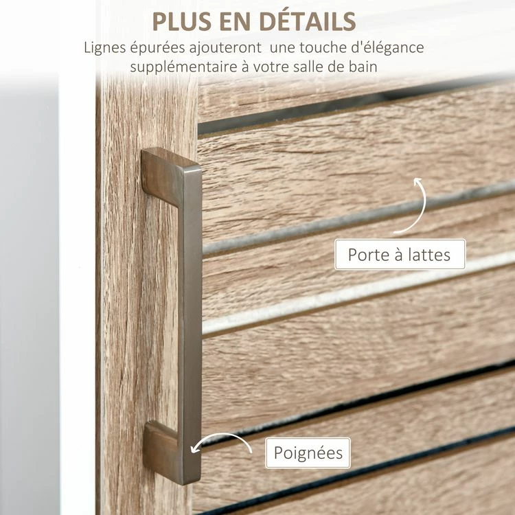 KLEANKIN Meuble Colonne Rangement Salle De Bain Style Cosy Dim. 34L X 26l X 172H Cm 3 Niches Porte Aspect Bois Lattes 3 étagères 6 KLEANKIN Meuble Colonne Rangement Salle De Bain Style Cosy Dim. 34L X 26l X 172H Cm 3 Niches Porte Aspect Bois Lattes 3 étagères – Image 6